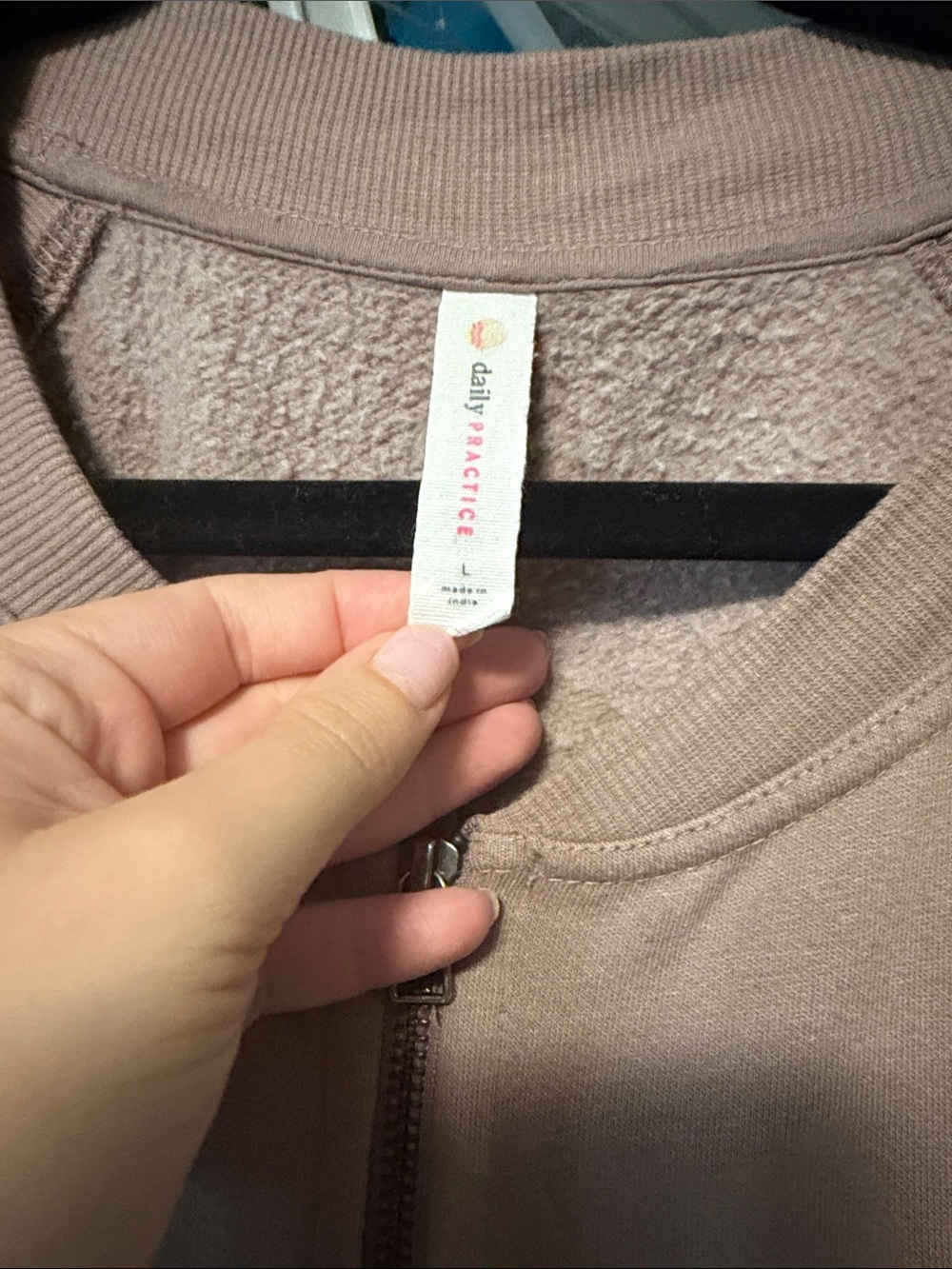 Zip-Front Bomber Jacket style sweatshirt daily practice anthropologie in Taupe - Picture 2 of 3